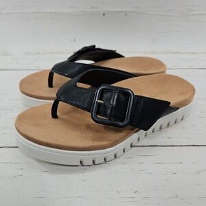 Vionic Uptown Marin Sandal Womens 6.5 Wide Black Leather Slip On Arch‎ Support